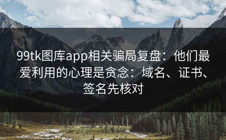 99tk图库app相关骗局复盘：他们最爱利用的心理是贪念：域名、证书、签名先核对